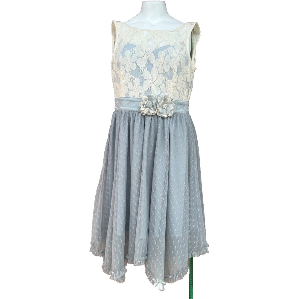 Ryu S Blue Ivory Swiss Dot Tulle Dress Ruffle‎ Hem Fit Flare Sleeveless NWT Boho